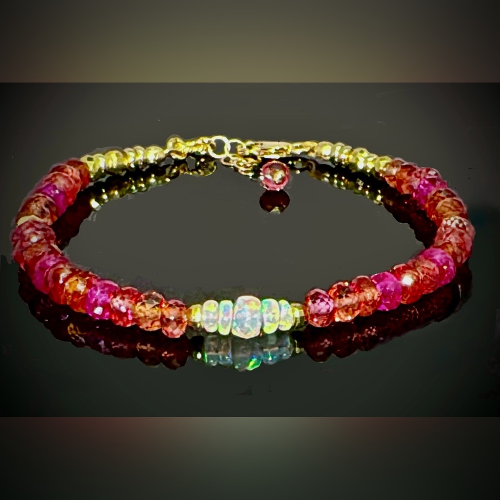 AAA Padparadscha Sapphire Welo Opal Bracelet in 18k Gold Vermeil